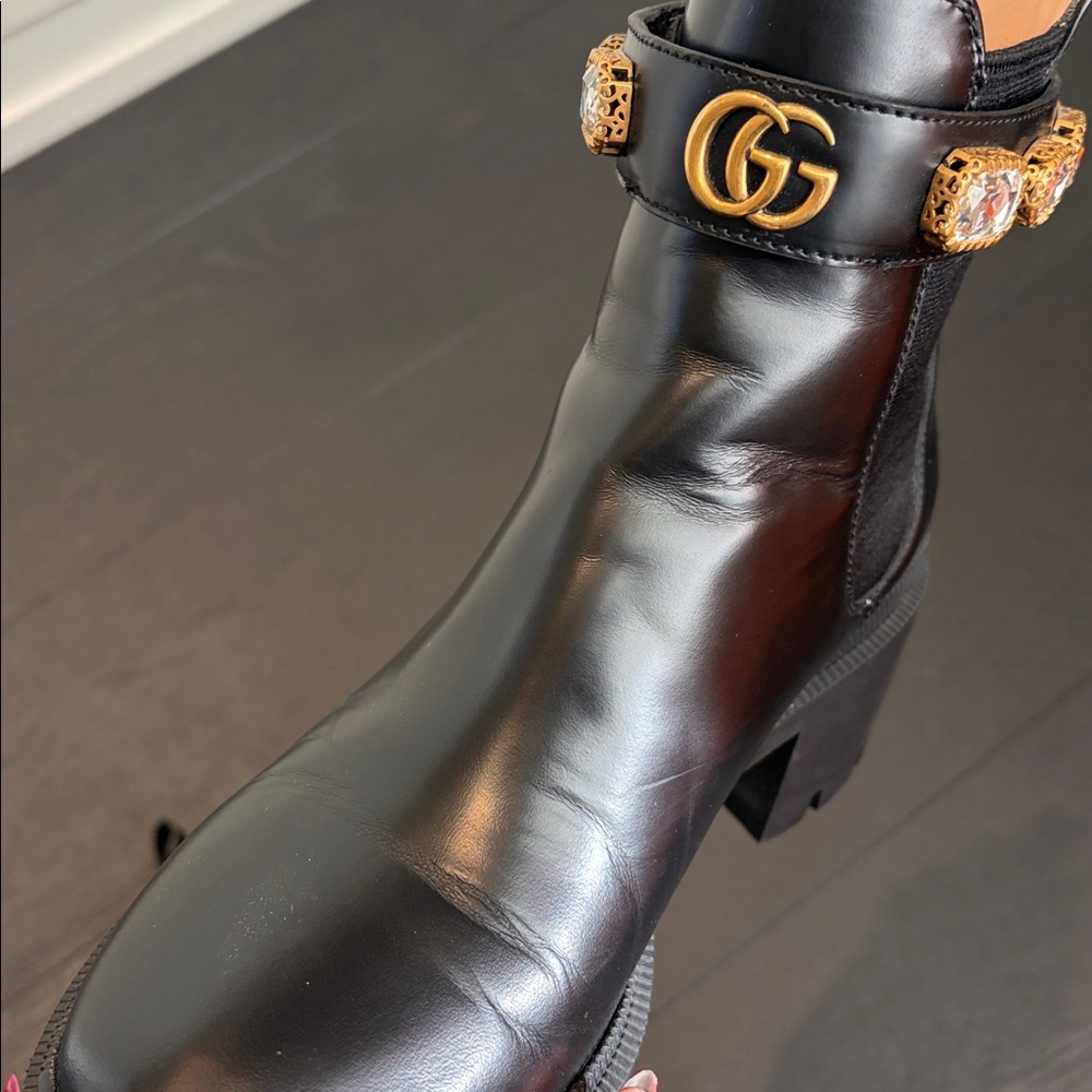 Gucci Black Ankle Boots with Gold Accents - Picture 6 of 7